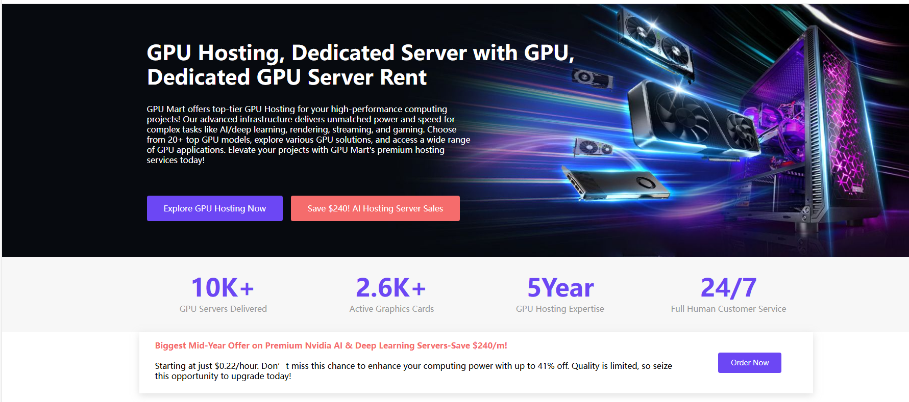 GPU Mart: 海量AI训练/深度学习/推理,美国GPU服务器大促, 6折优惠, $16/月起立省$240刀